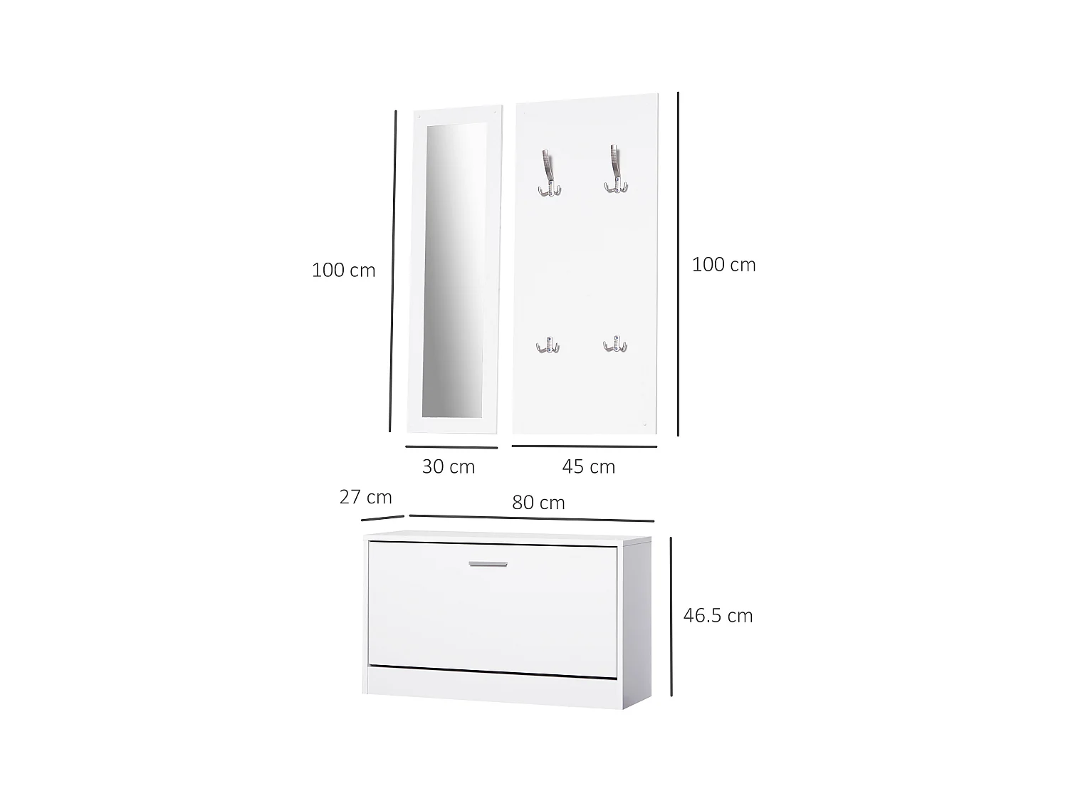 Mobile per ingresso set 3 pezzi 80x27x46.5cm in legno bianco