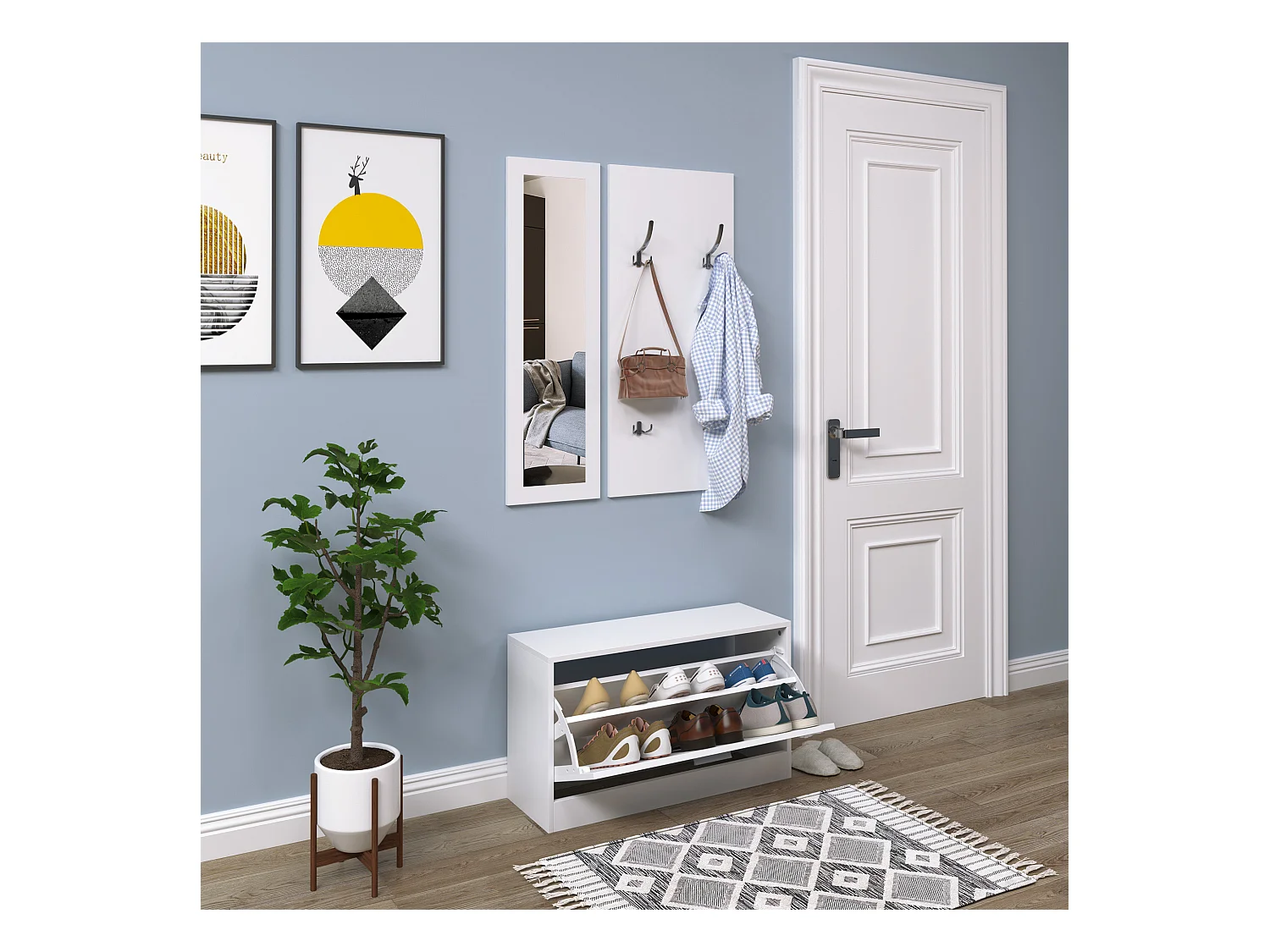 Mobile per ingresso set 3 pezzi 80x27x46.5cm in legno bianco