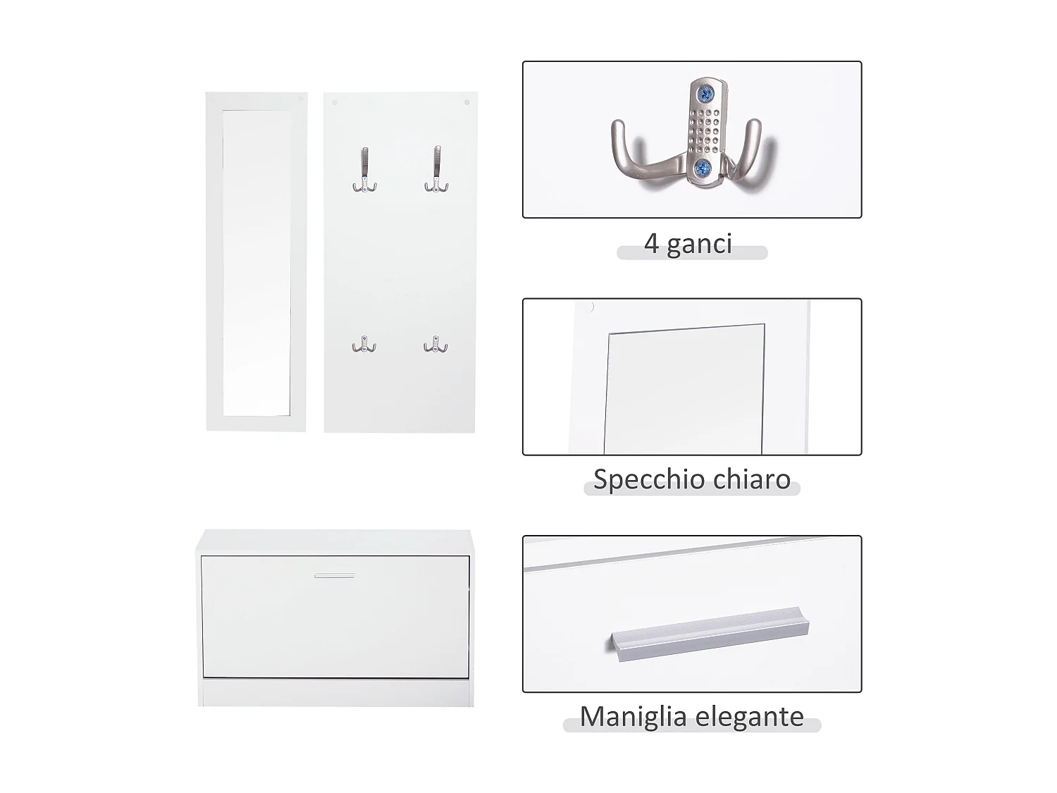 Mobile per ingresso set 3 pezzi 80x27x46.5cm in legno bianco