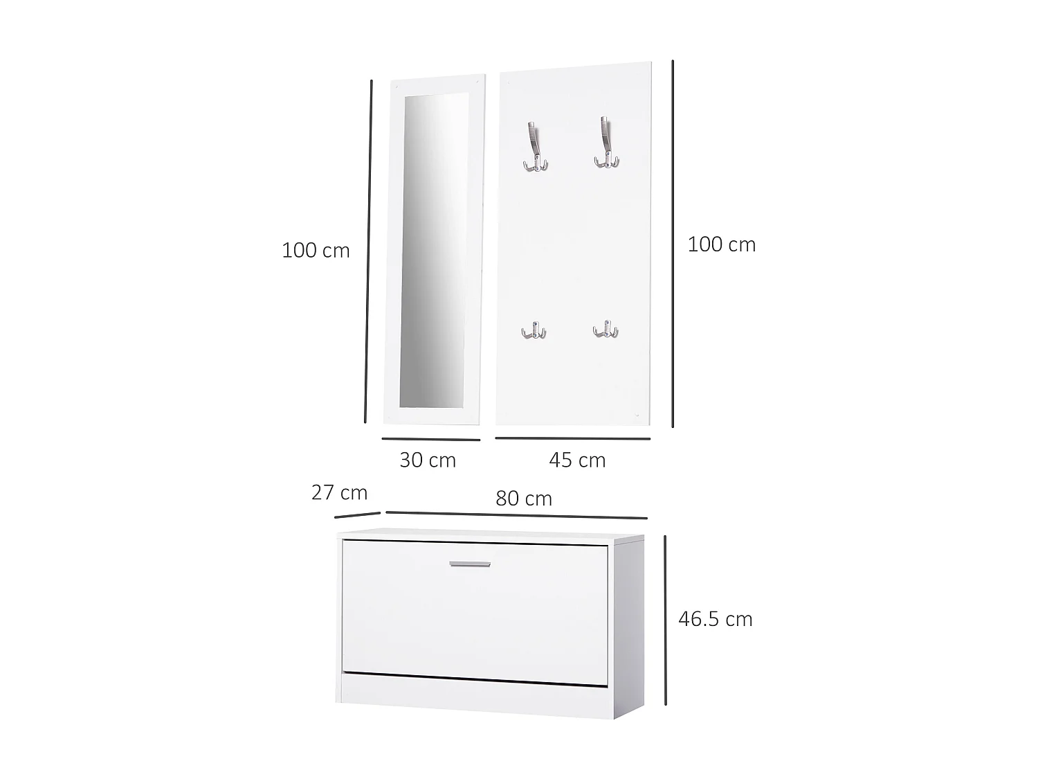 Mobile per ingresso set 3 pezzi 80x27x46.5cm in legno bianco