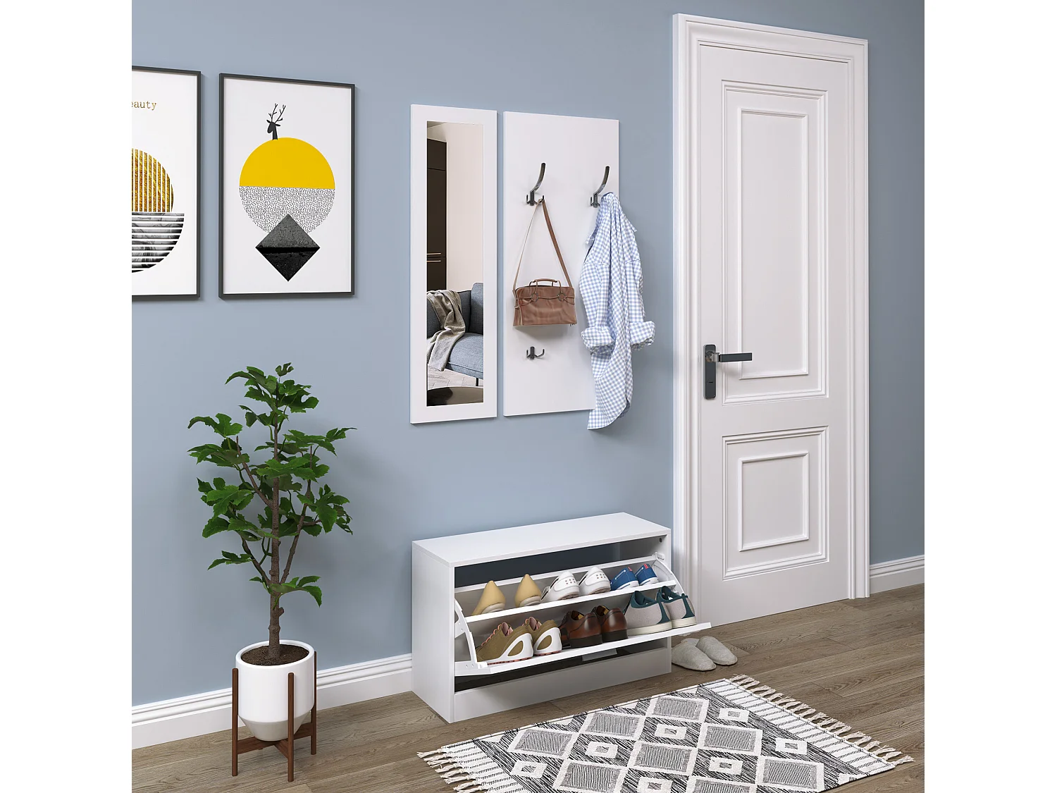 Mobile per ingresso set 3 pezzi 80x27x46.5cm in legno bianco