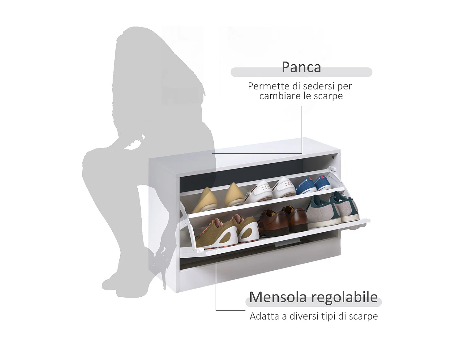 Mobile per ingresso set 3 pezzi 80x27x46.5cm in legno bianco