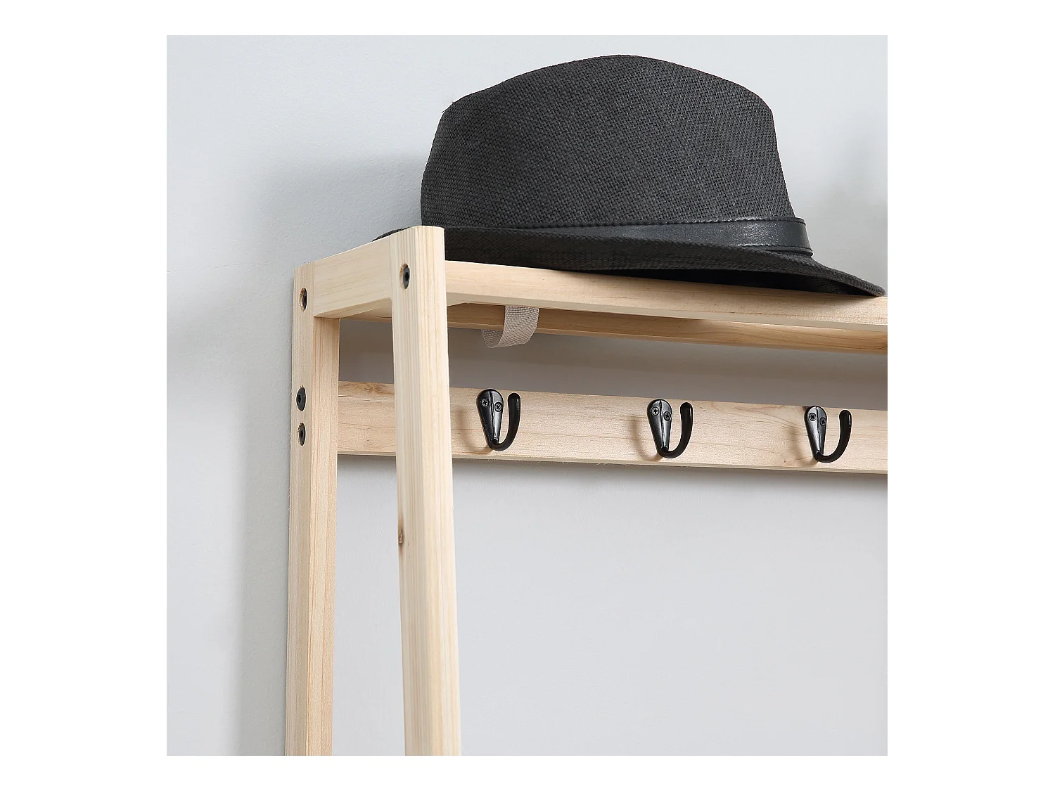 Appendiabiti in legno naturale 4 ganci 3 mensole 2 cassetti