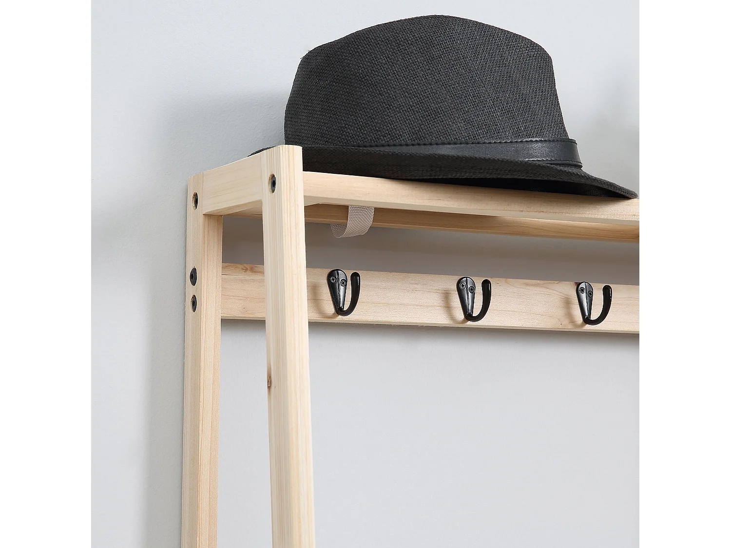 Appendiabiti in legno naturale 4 ganci 3 mensole 2 cassetti