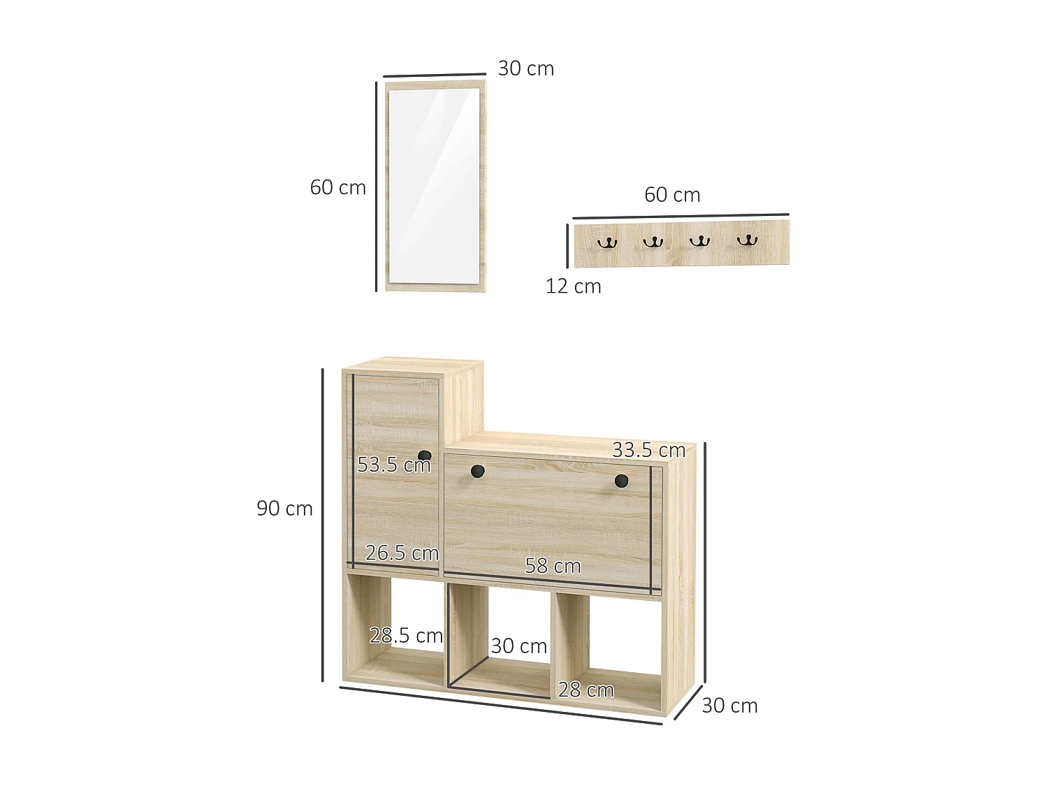 Set ingresso con attaccapanni scarpiera da 9 scarpe e specchio
