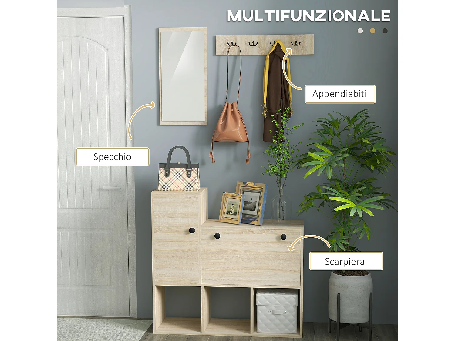 Set ingresso con attaccapanni scarpiera da 9 scarpe e specchio