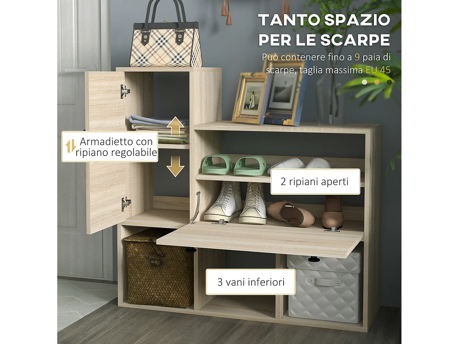 Set ingresso con attaccapanni scarpiera da 9 scarpe e specchio