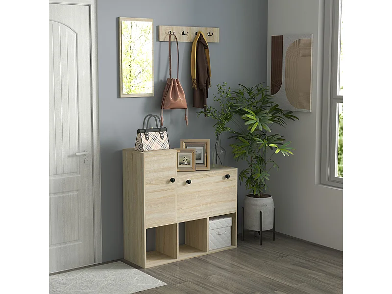 Set ingresso con attaccapanni scarpiera da 9 scarpe e specchio