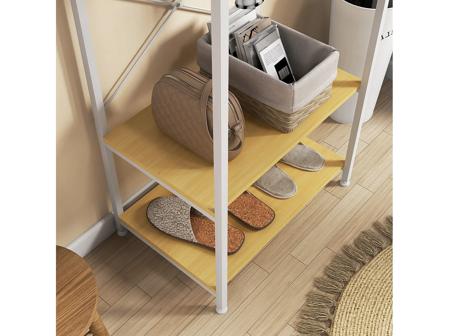 Mobile appendiabiti 2 in 1 con ripiano 2 livelli in acciaio truciolato