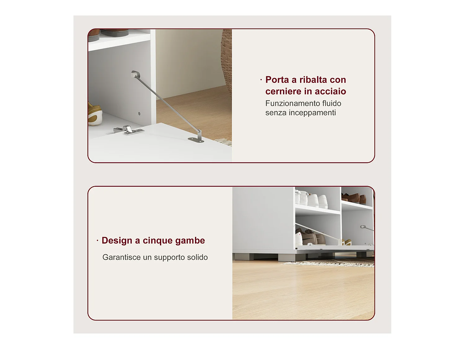 Set da ingresso con appendiabiti specchio panca e scarpiera bianco