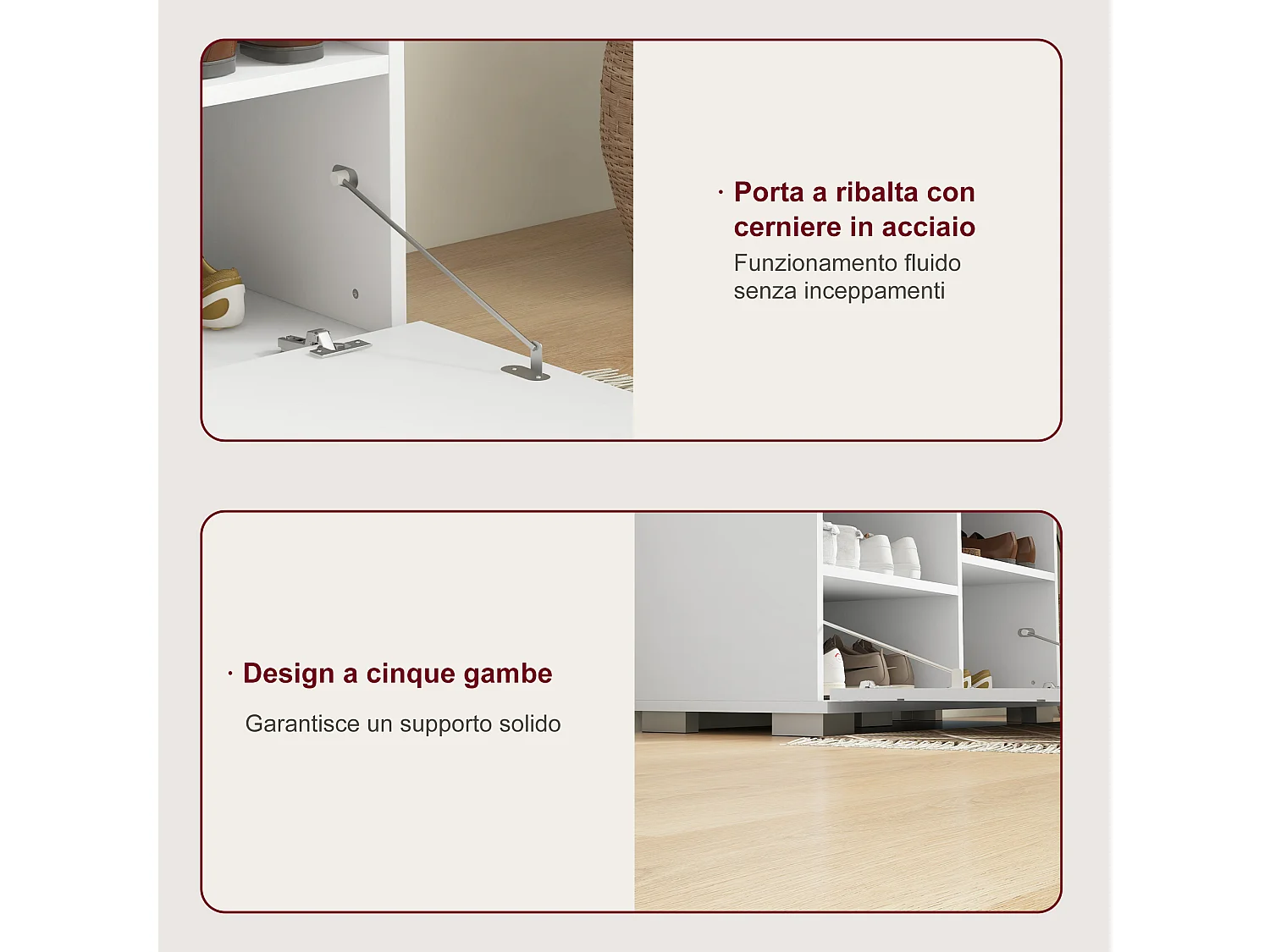 Set da ingresso con appendiabiti specchio panca e scarpiera bianco