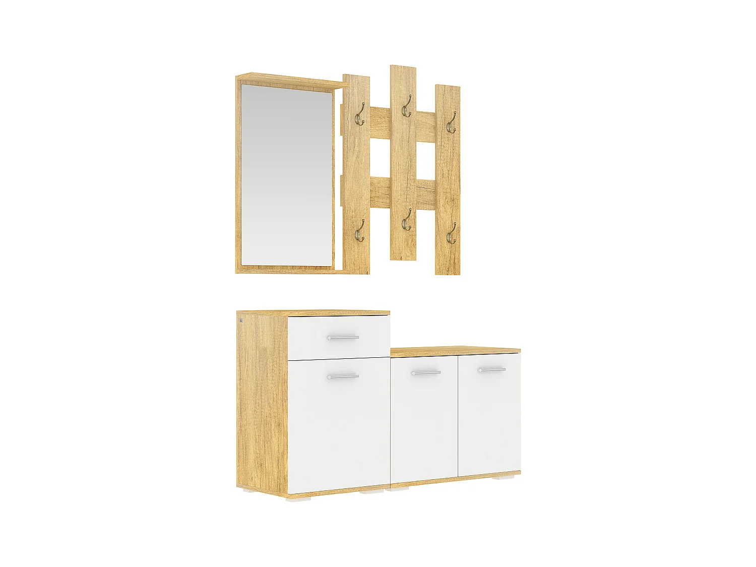 Set da ingresso con appendiabiti specchio e panca scarpiera