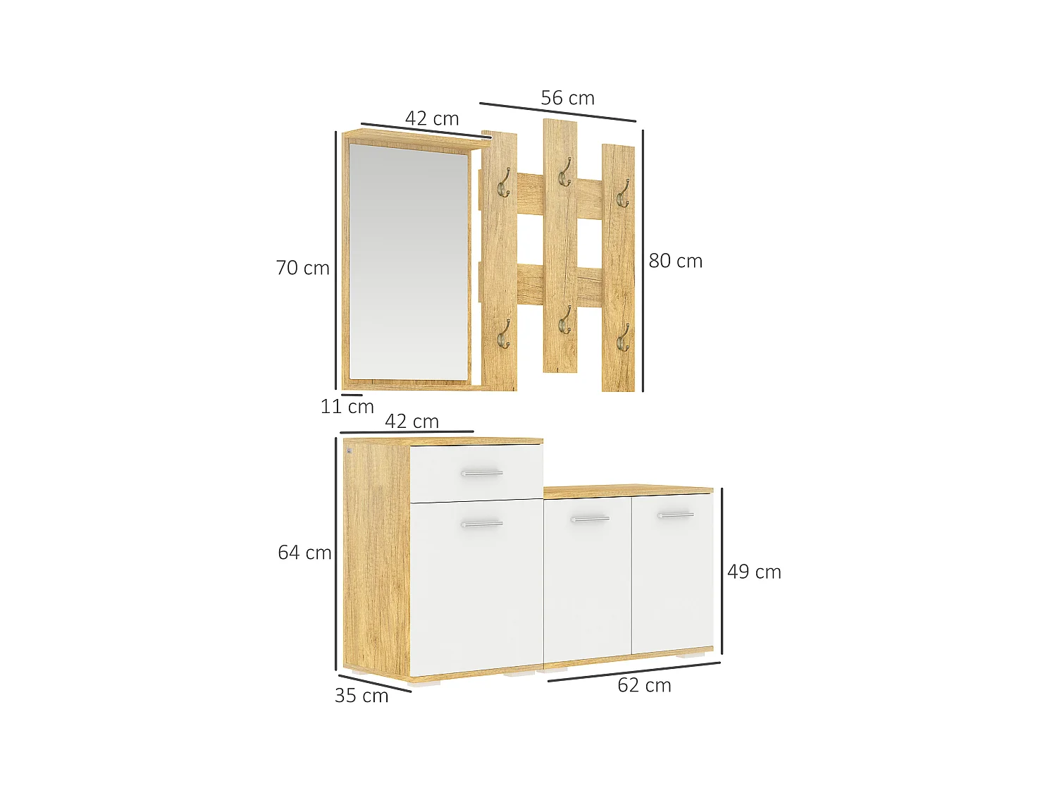 Set da ingresso con appendiabiti specchio e panca scarpiera