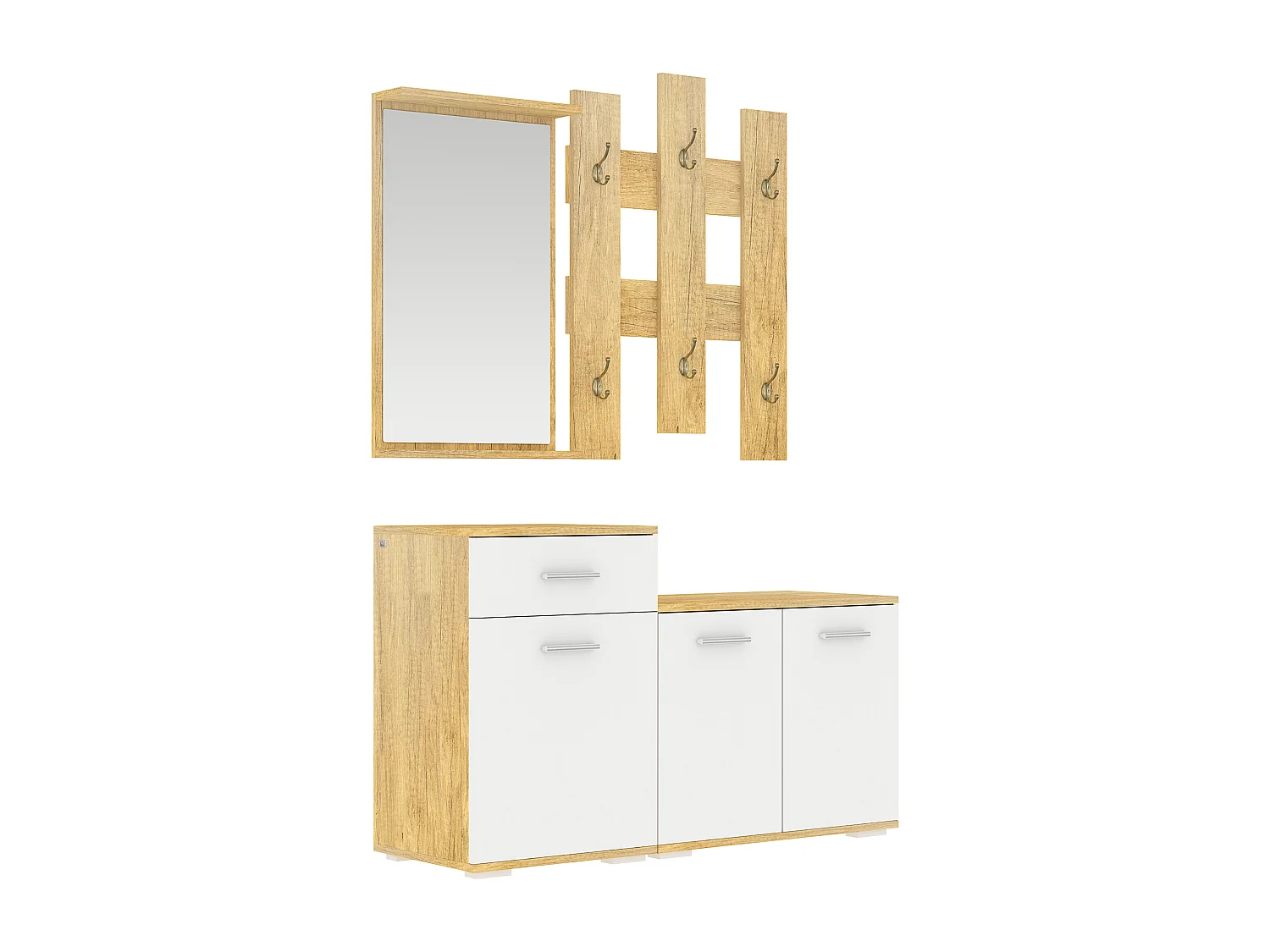 Set da ingresso con appendiabiti specchio e panca scarpiera