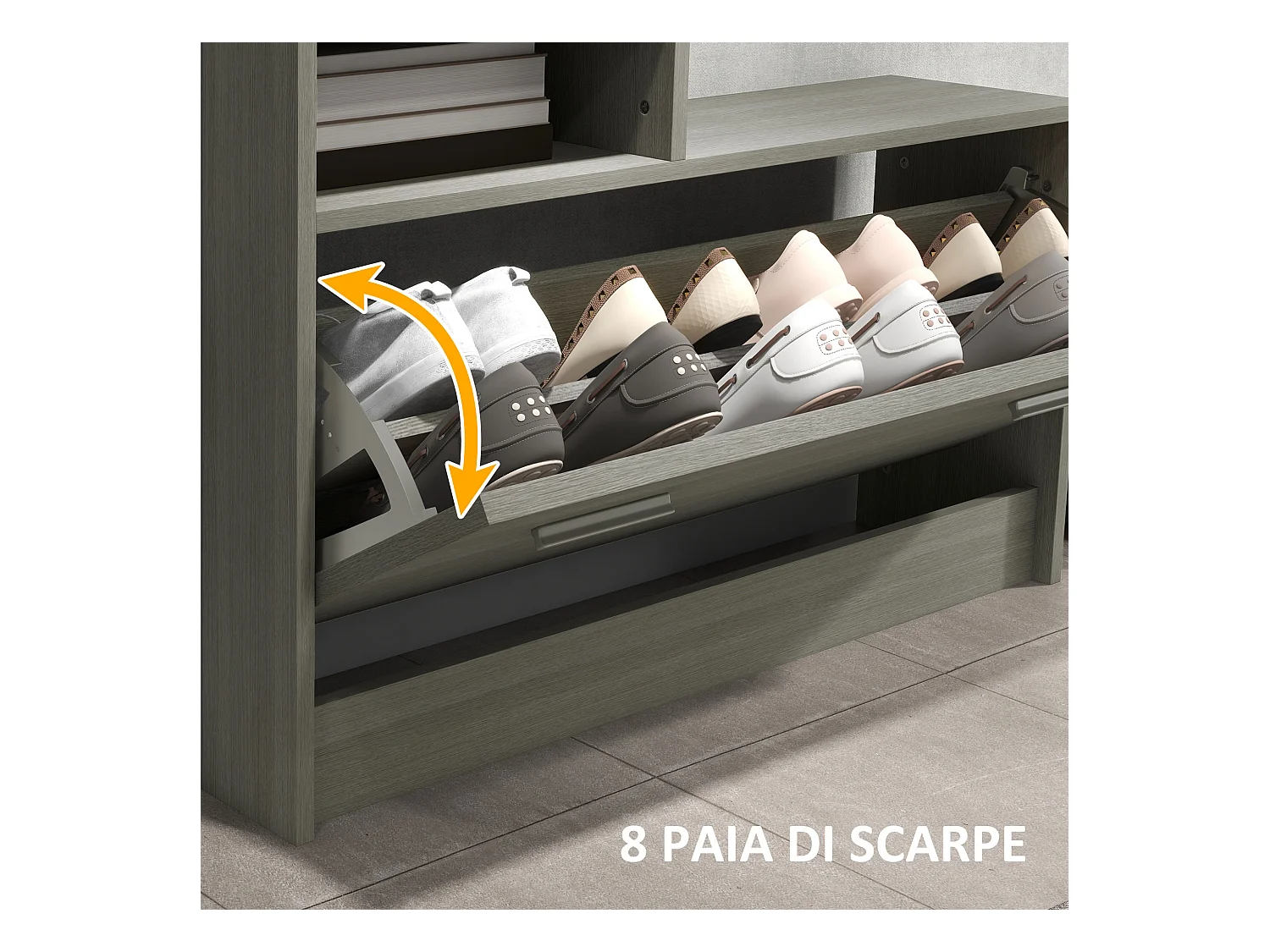 Set da ingresso con appendiabiti specchio e panca scarpiera grigio