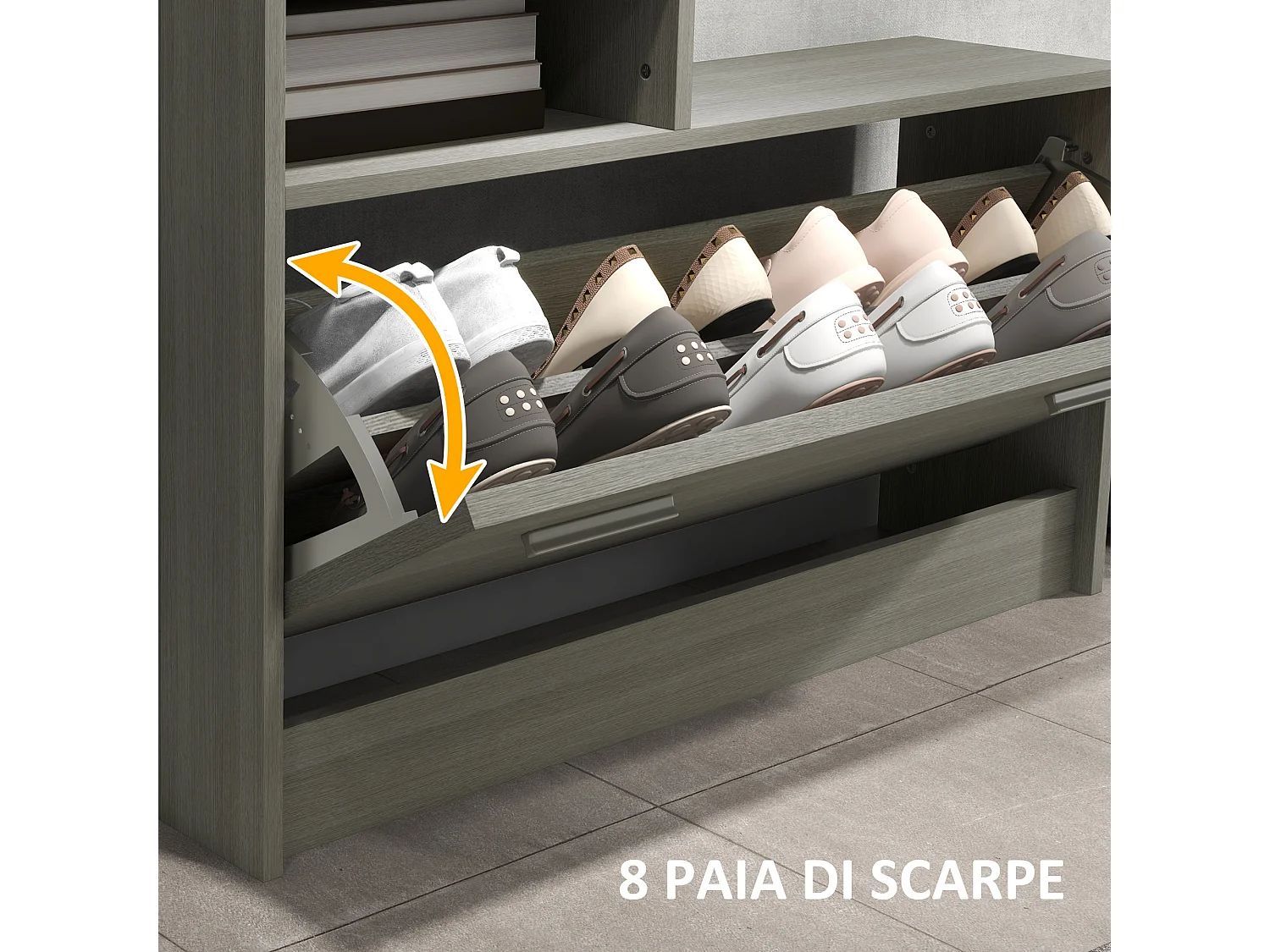 Set da ingresso con appendiabiti specchio e panca scarpiera grigio