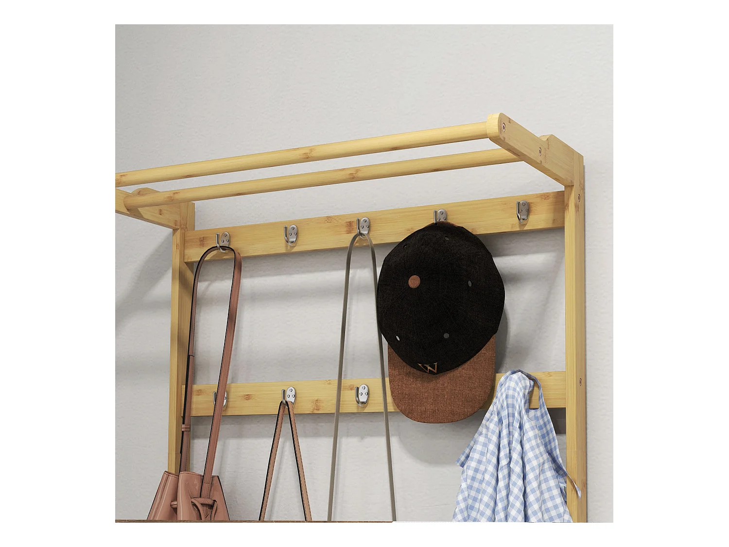 Mobile appendiabiti in bambù con 10 ganci 2 aste e panca scarpiera