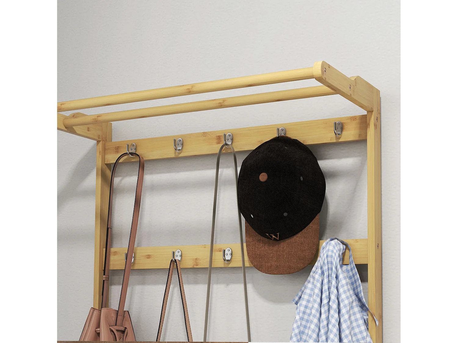 Mobile appendiabiti in bambù con 10 ganci 2 aste e panca scarpiera