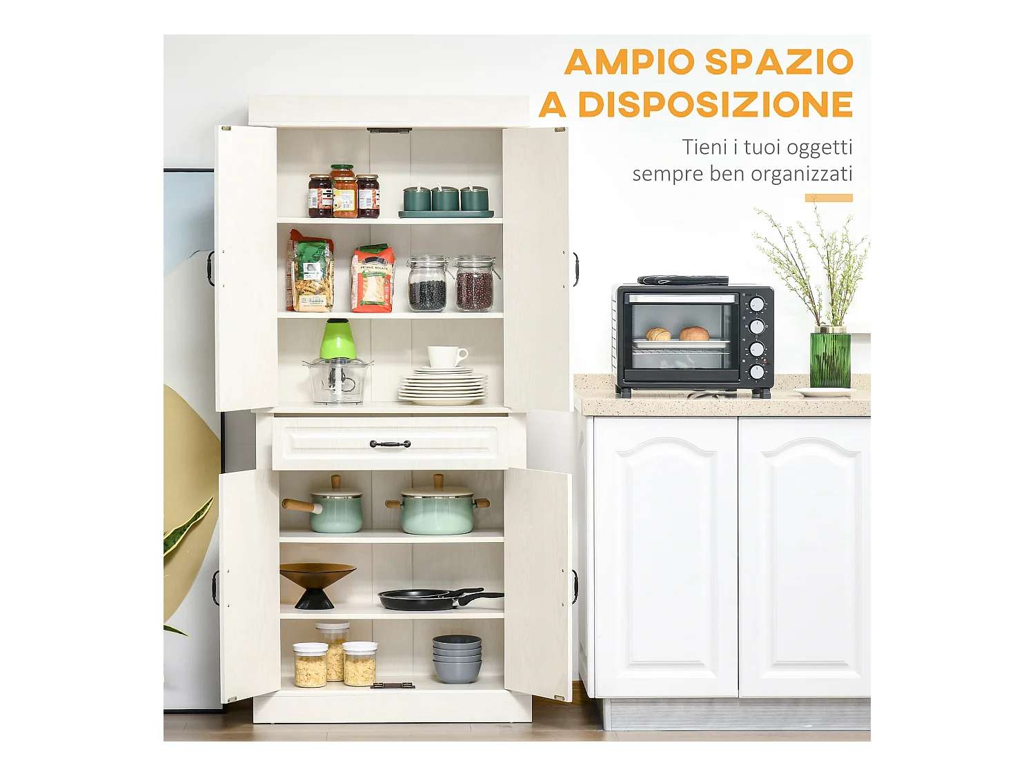 Credenza cucina con 2 armadietti e cassetto stile coloniale