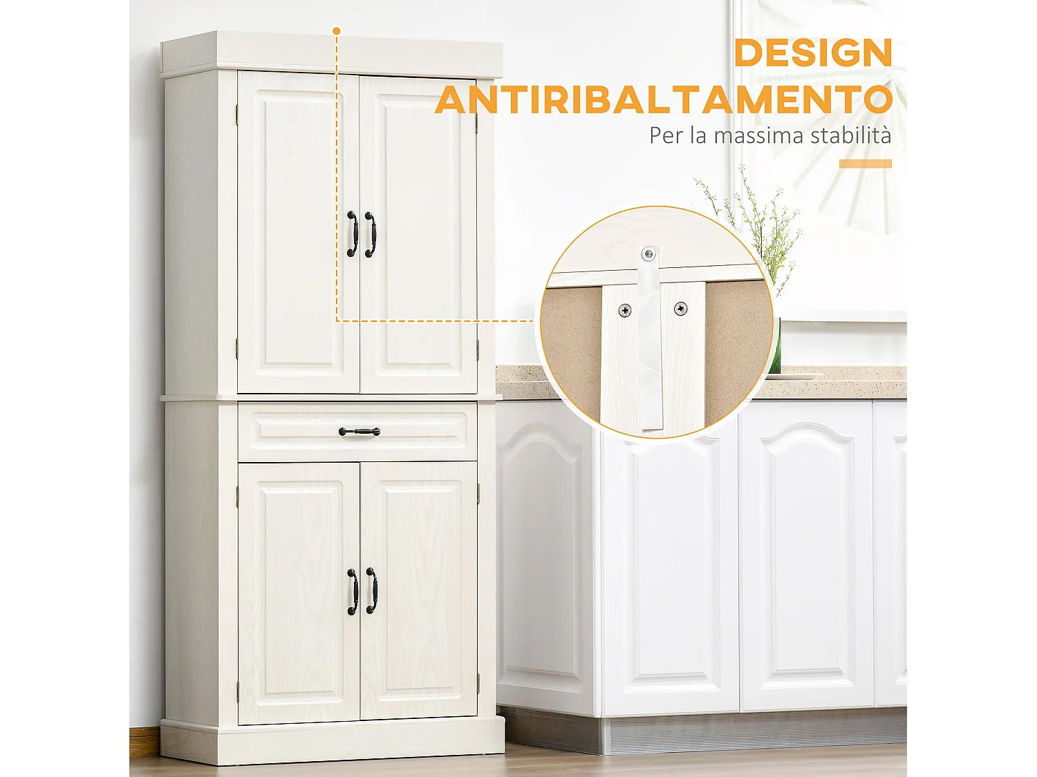 Credenza cucina con 2 armadietti e cassetto stile coloniale