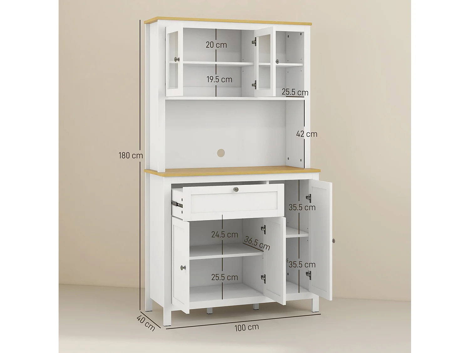 Dispensa cucina con cassetti ripiani aperti scaffali regolabili bianco