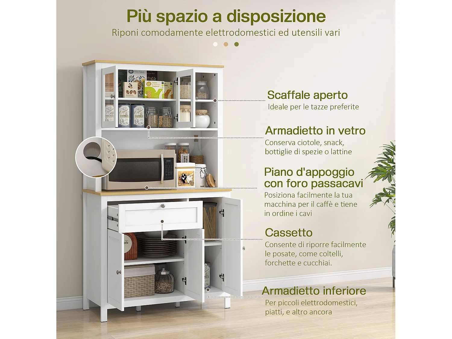 Dispensa cucina con cassetti ripiani aperti scaffali regolabili bianco