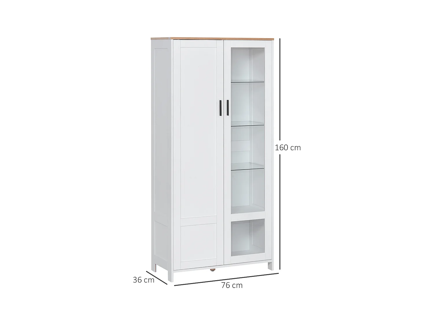 Credenza cucina 2 ante in legno e vetro con mensole regolabili