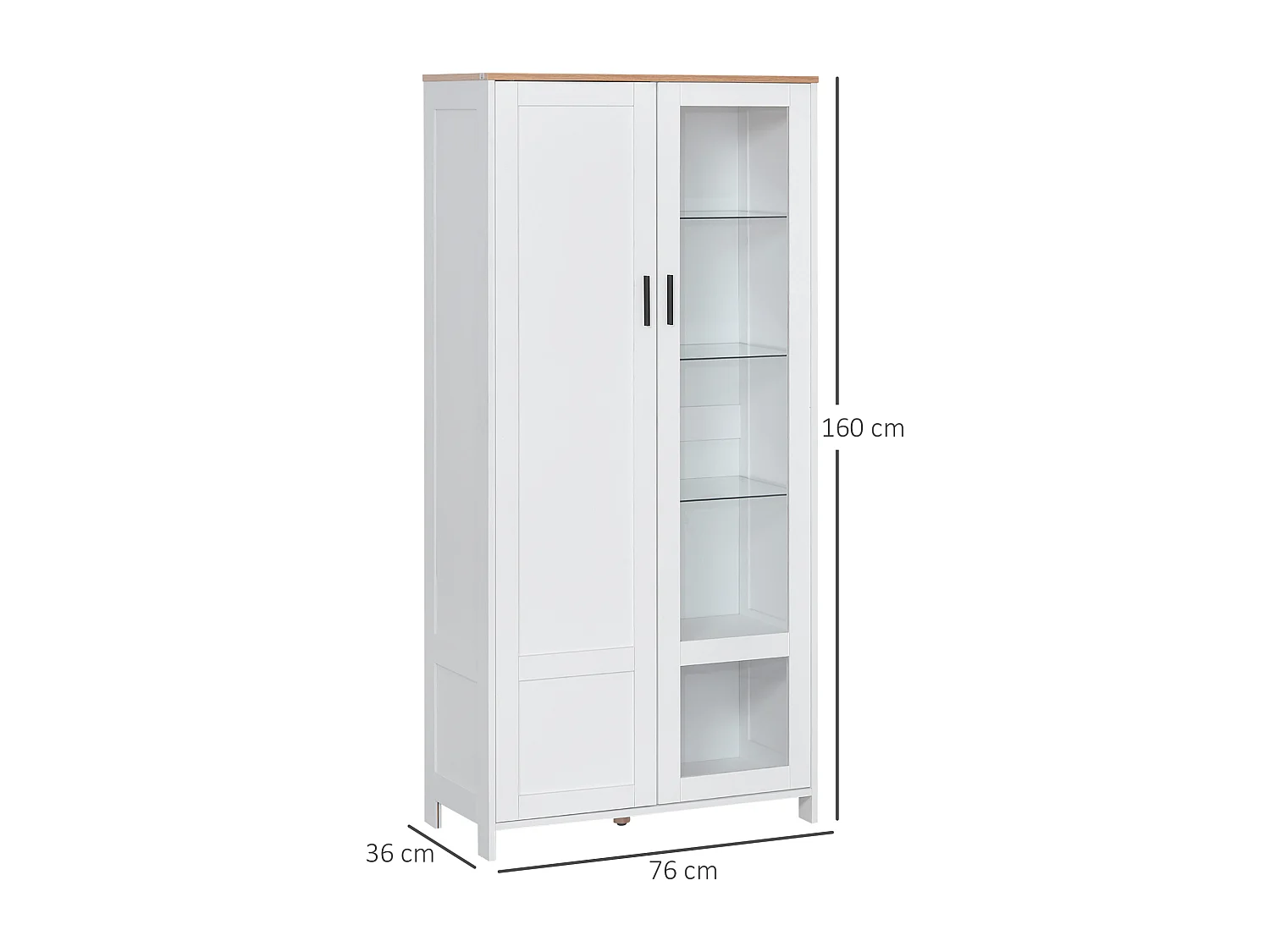 Credenza cucina 2 ante in legno e vetro con mensole regolabili