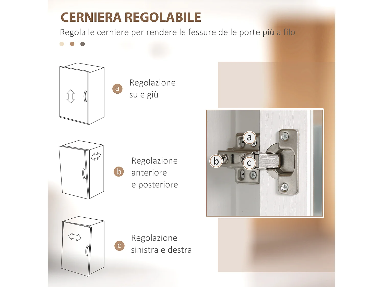 Credenza cucina 2 ante in legno e vetro con mensole regolabili