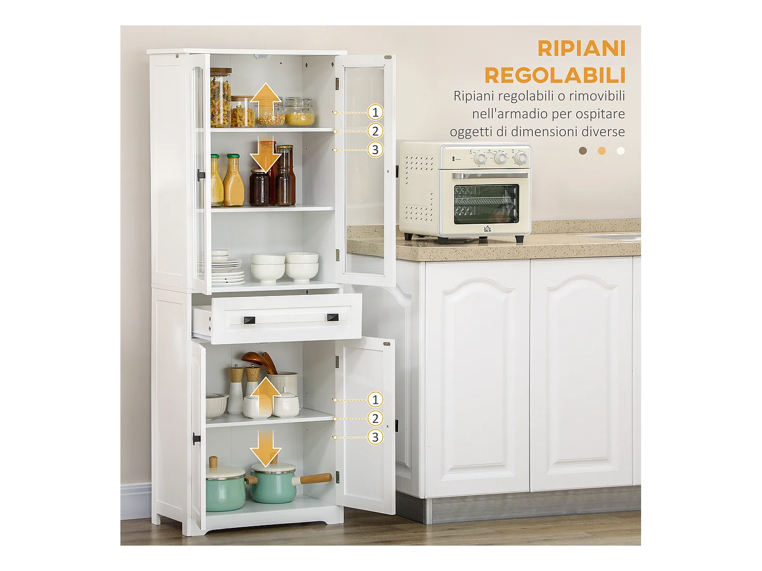 Credenza cucina alta con 2 armadietti e cassetto 60x30x160cm bianco