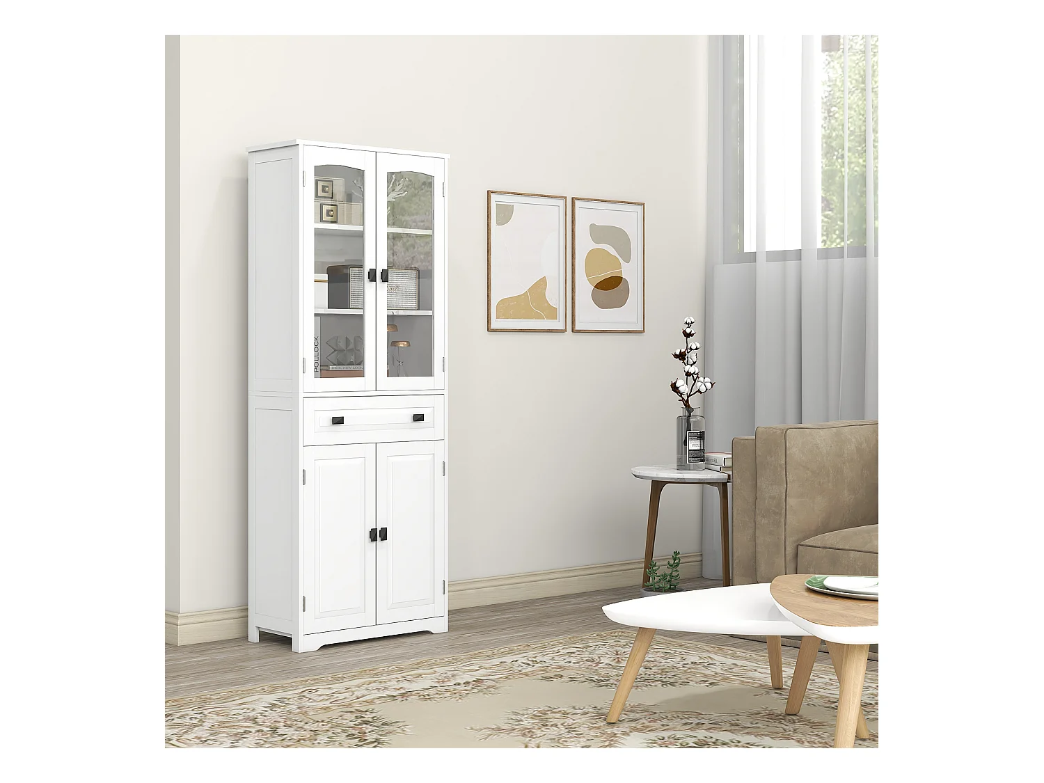 Credenza cucina alta con 2 armadietti e cassetto 60x30x160cm bianco