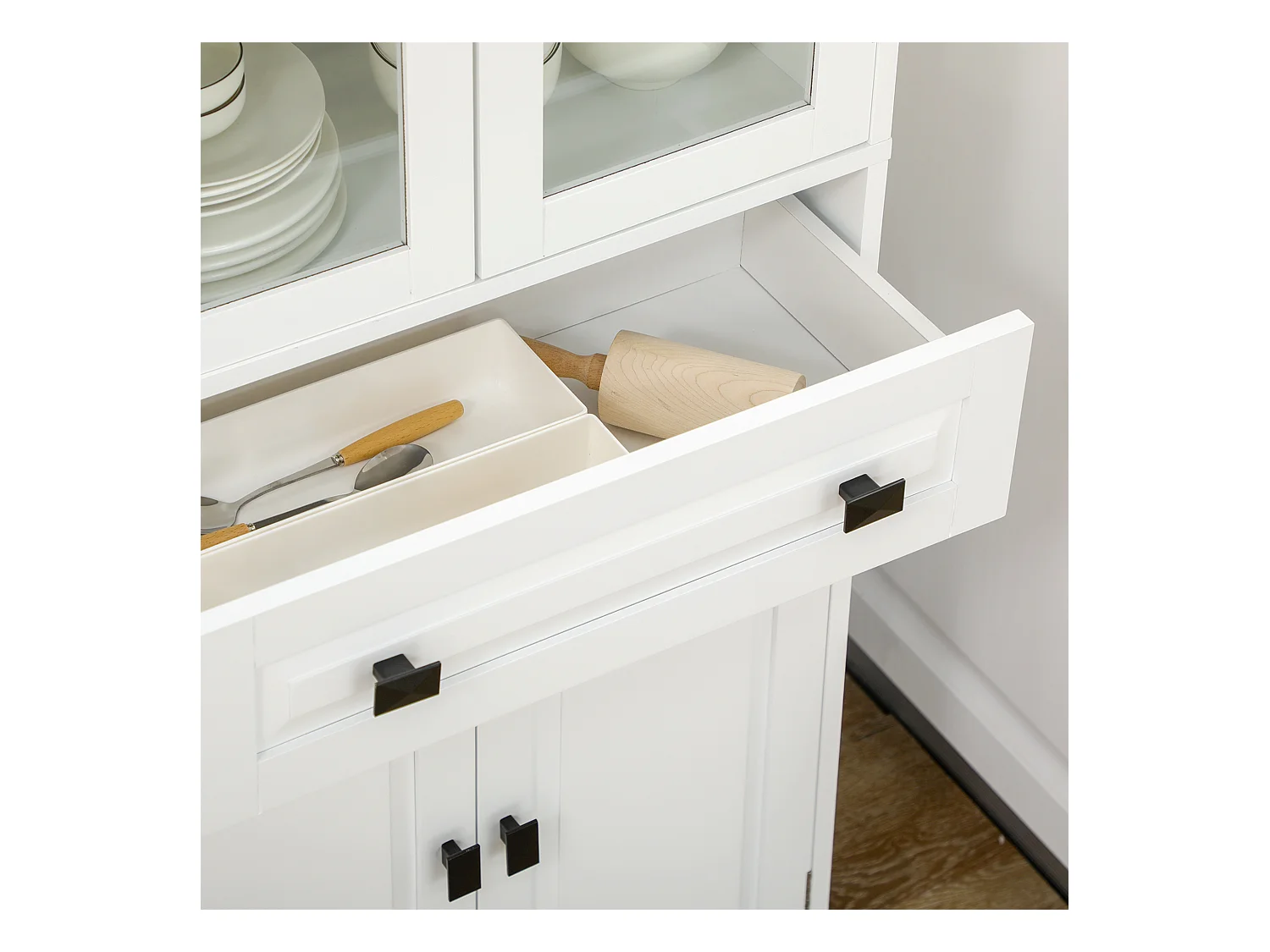 Credenza cucina alta con 2 armadietti e cassetto 60x30x160cm bianco