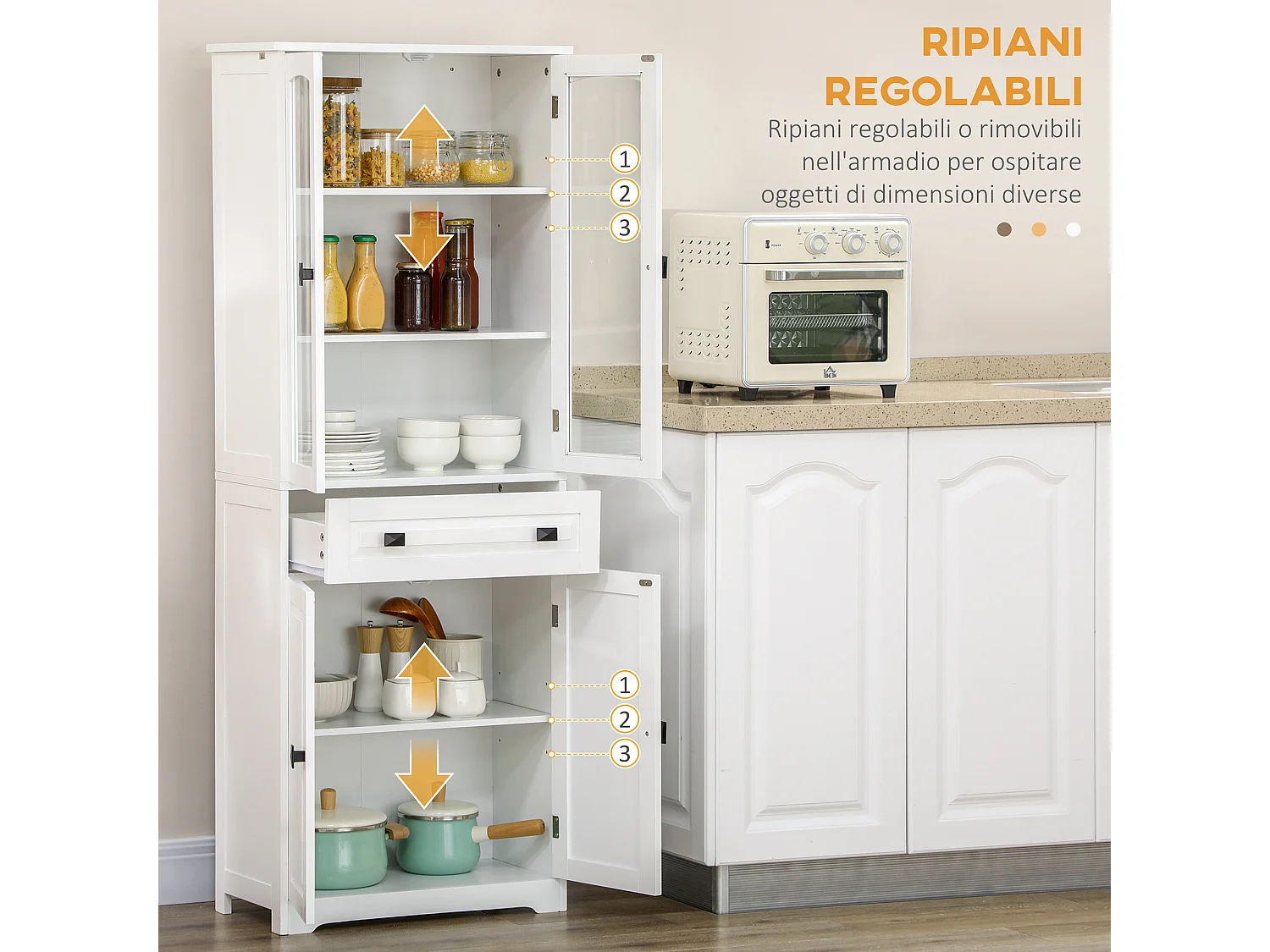 Credenza cucina alta con 2 armadietti e cassetto 60x30x160cm bianco