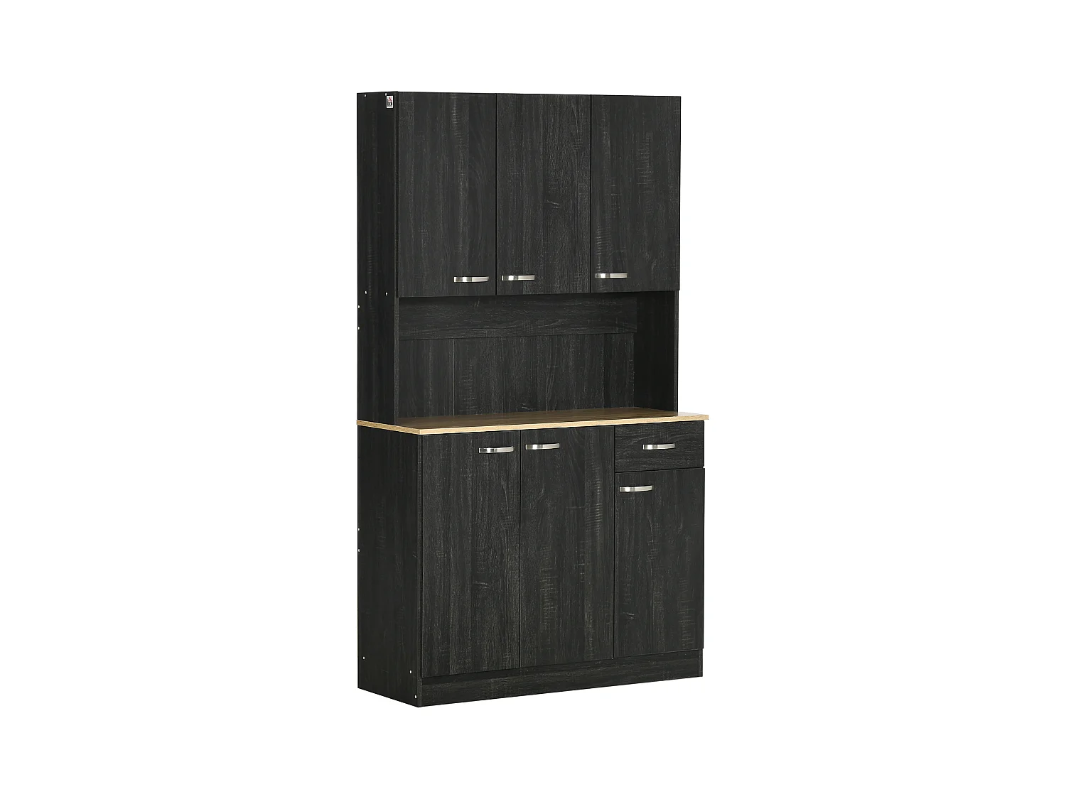Credenza alta da cucina con cassetti e armadietti in legno nero