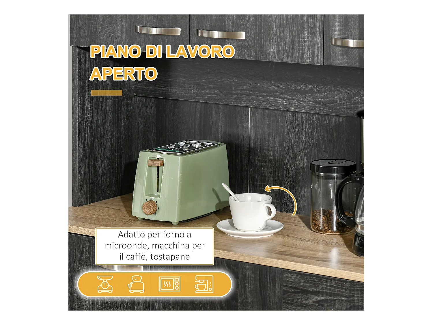 Credenza alta da cucina con cassetti e armadietti in legno nero