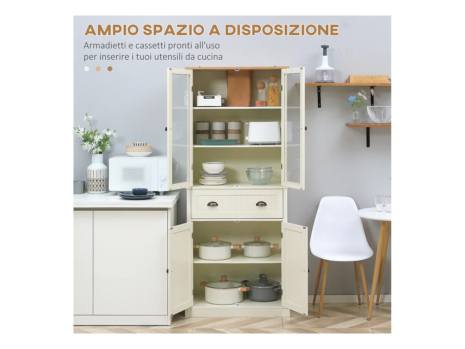 Mobile dispensa a 5 livelli con cassetto centrale bianco crema