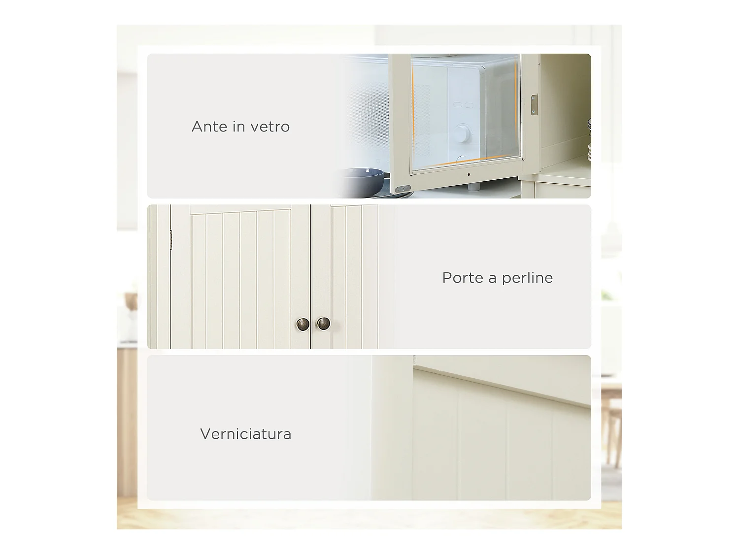 Mobile dispensa a 5 livelli con cassetto centrale bianco crema