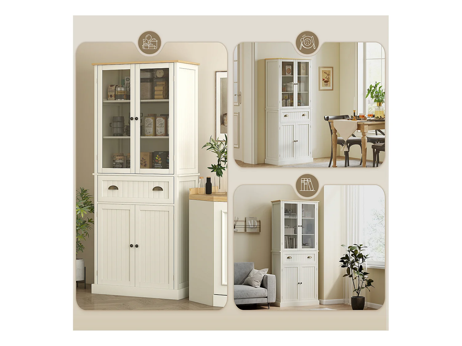 Mobile dispensa a 5 livelli con cassetto centrale bianco crema