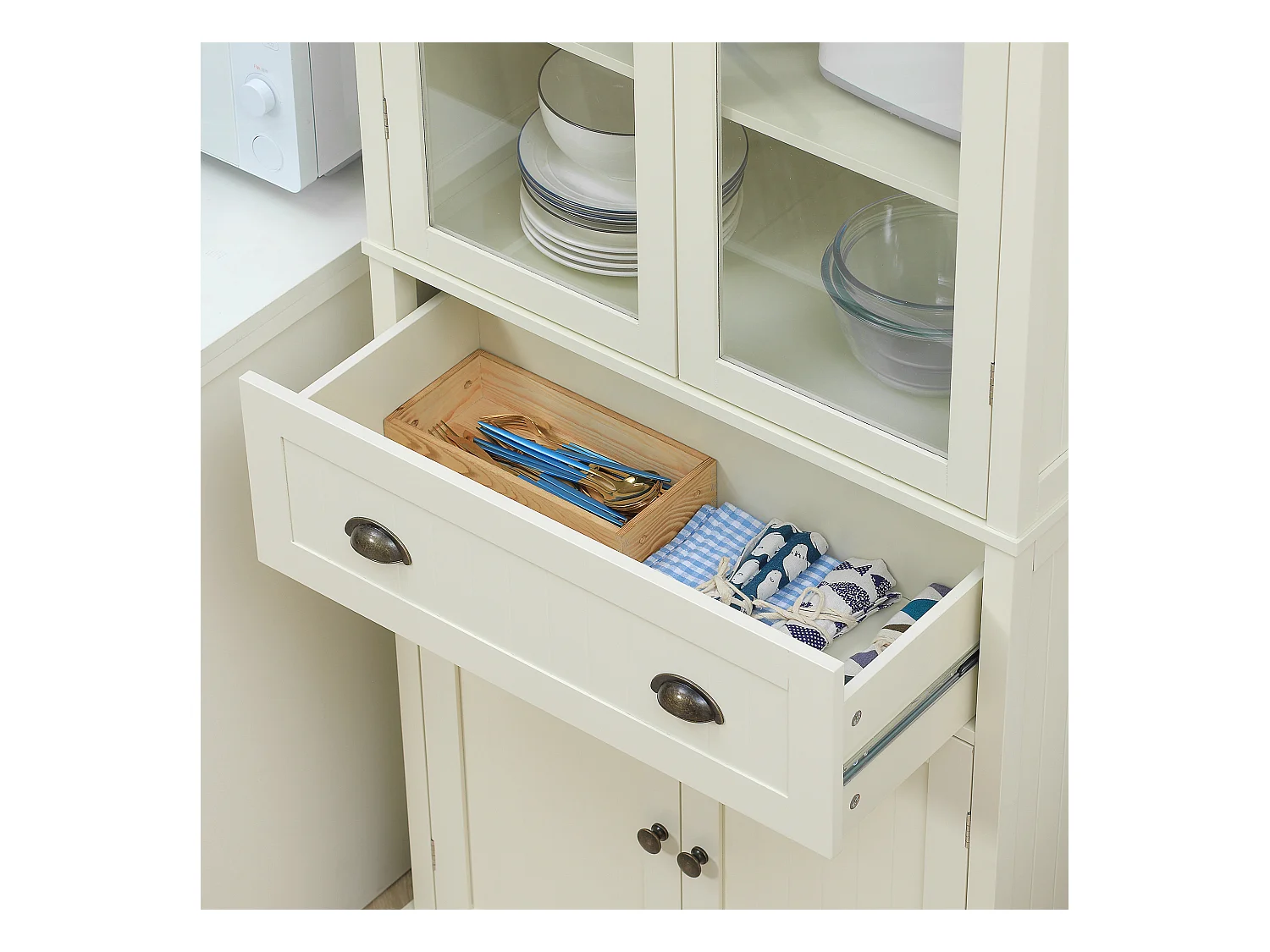 Mobile dispensa a 5 livelli con cassetto centrale bianco crema