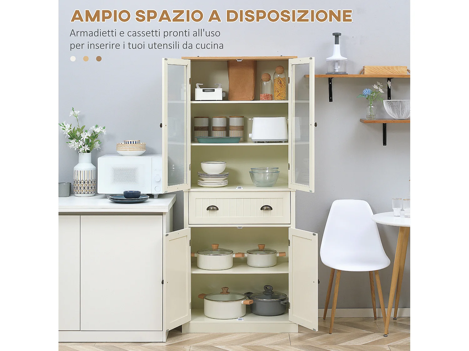 Mobile dispensa a 5 livelli con cassetto centrale bianco crema