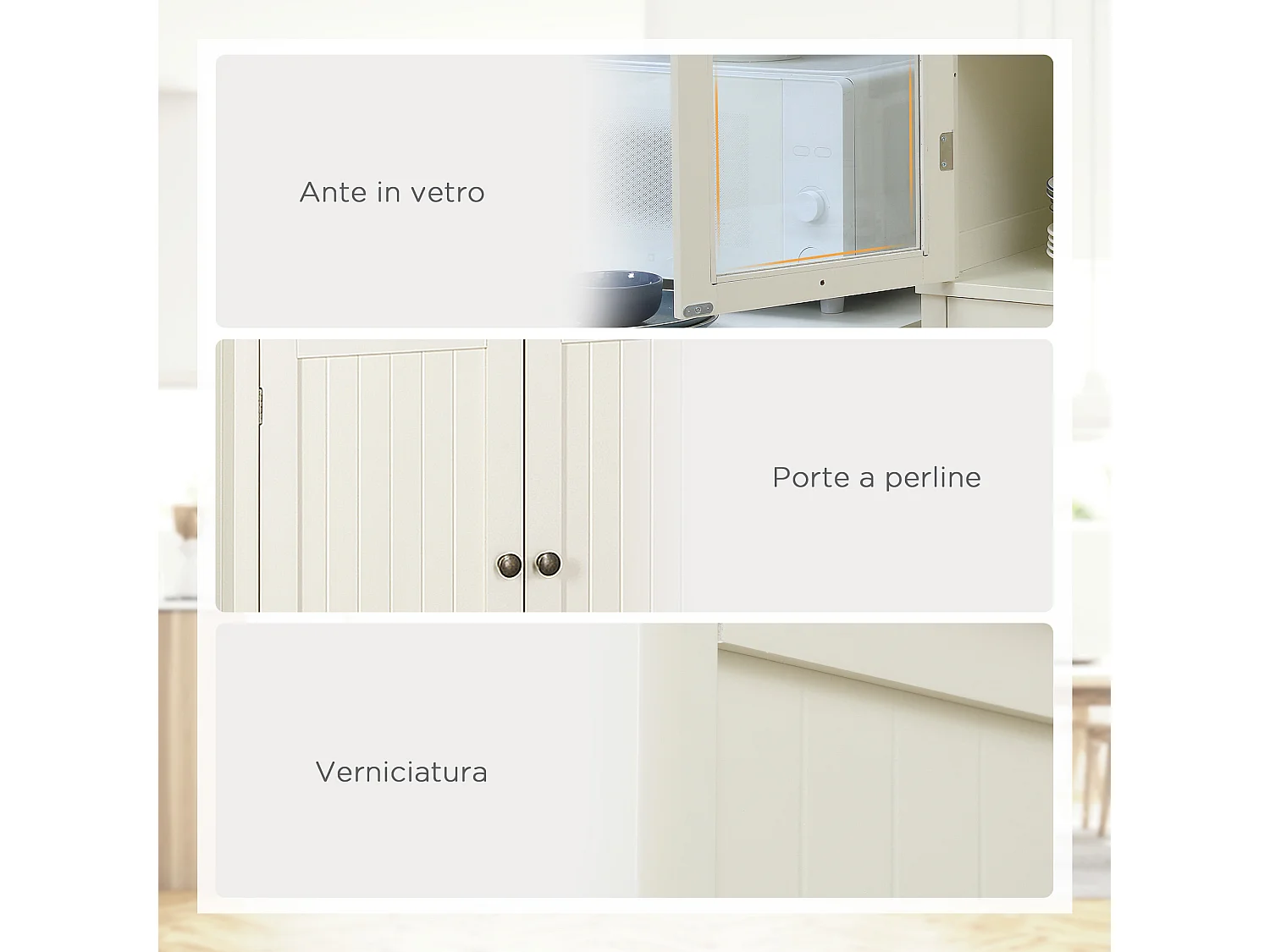 Mobile dispensa a 5 livelli con cassetto centrale bianco crema