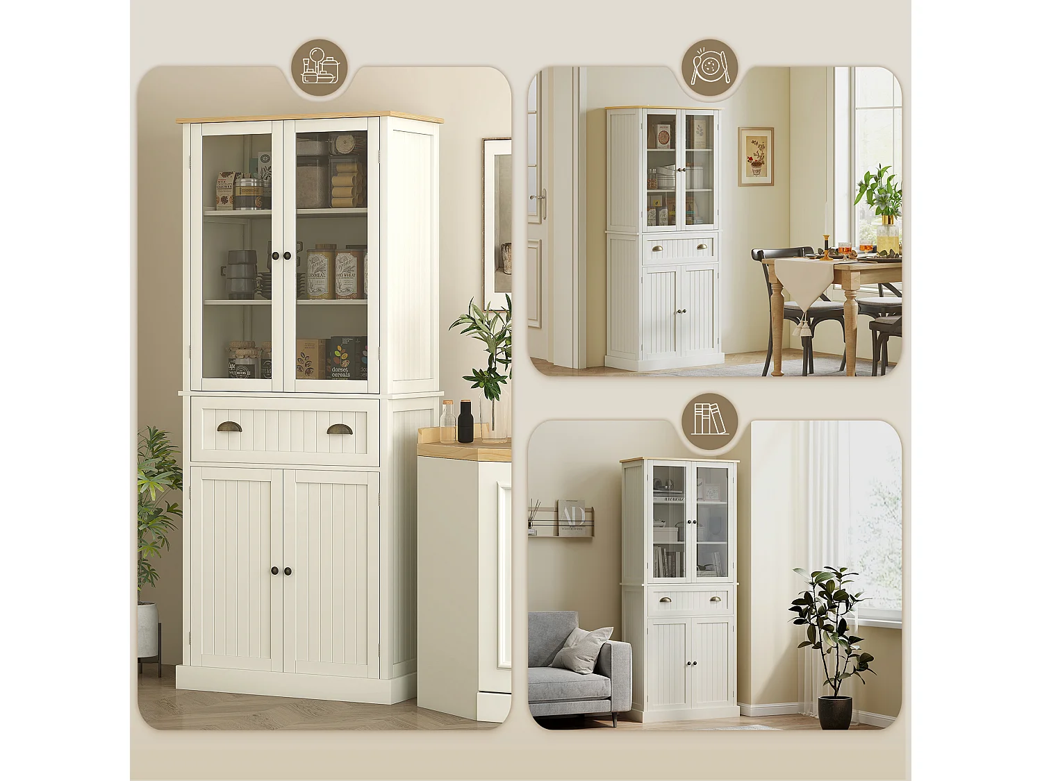 Mobile dispensa a 5 livelli con cassetto centrale bianco crema