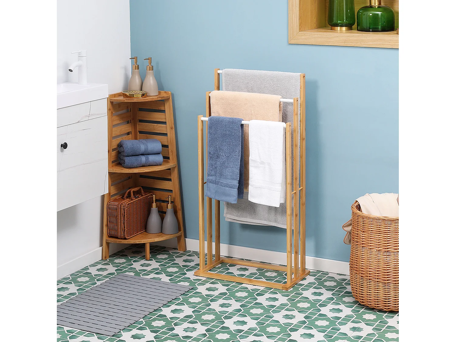 Portasciugamani a 3 sbarre in bambù color legno