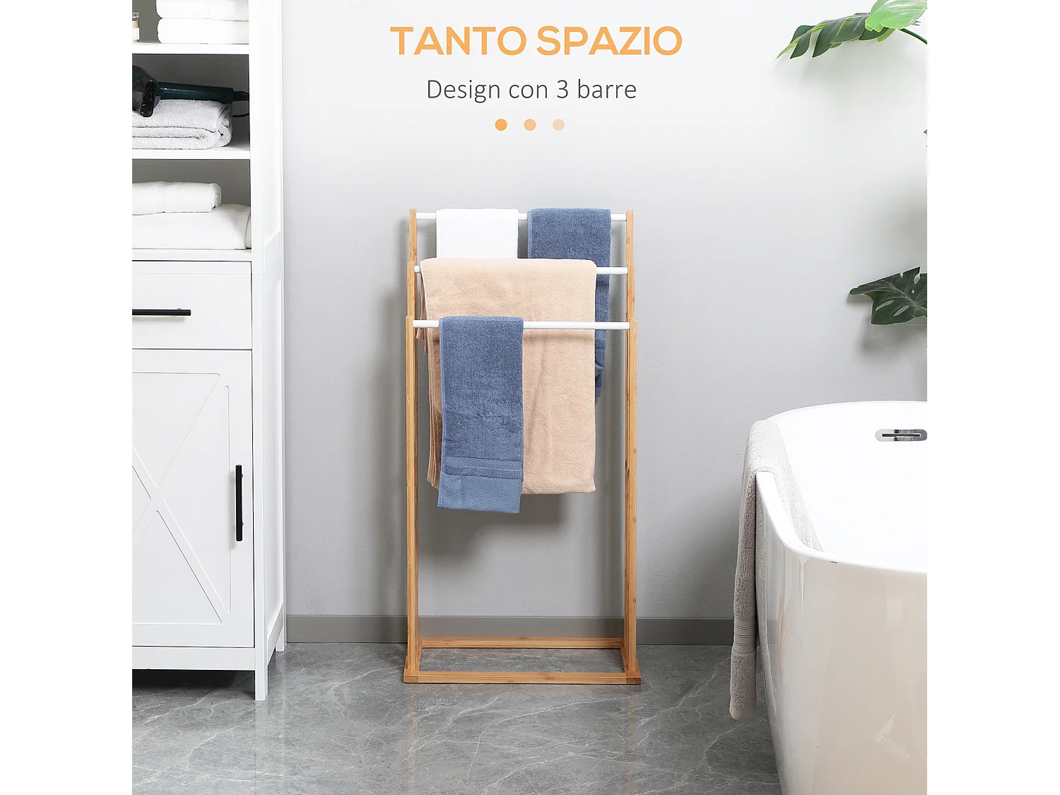 Portasciugamani a 3 sbarre in bambù color legno