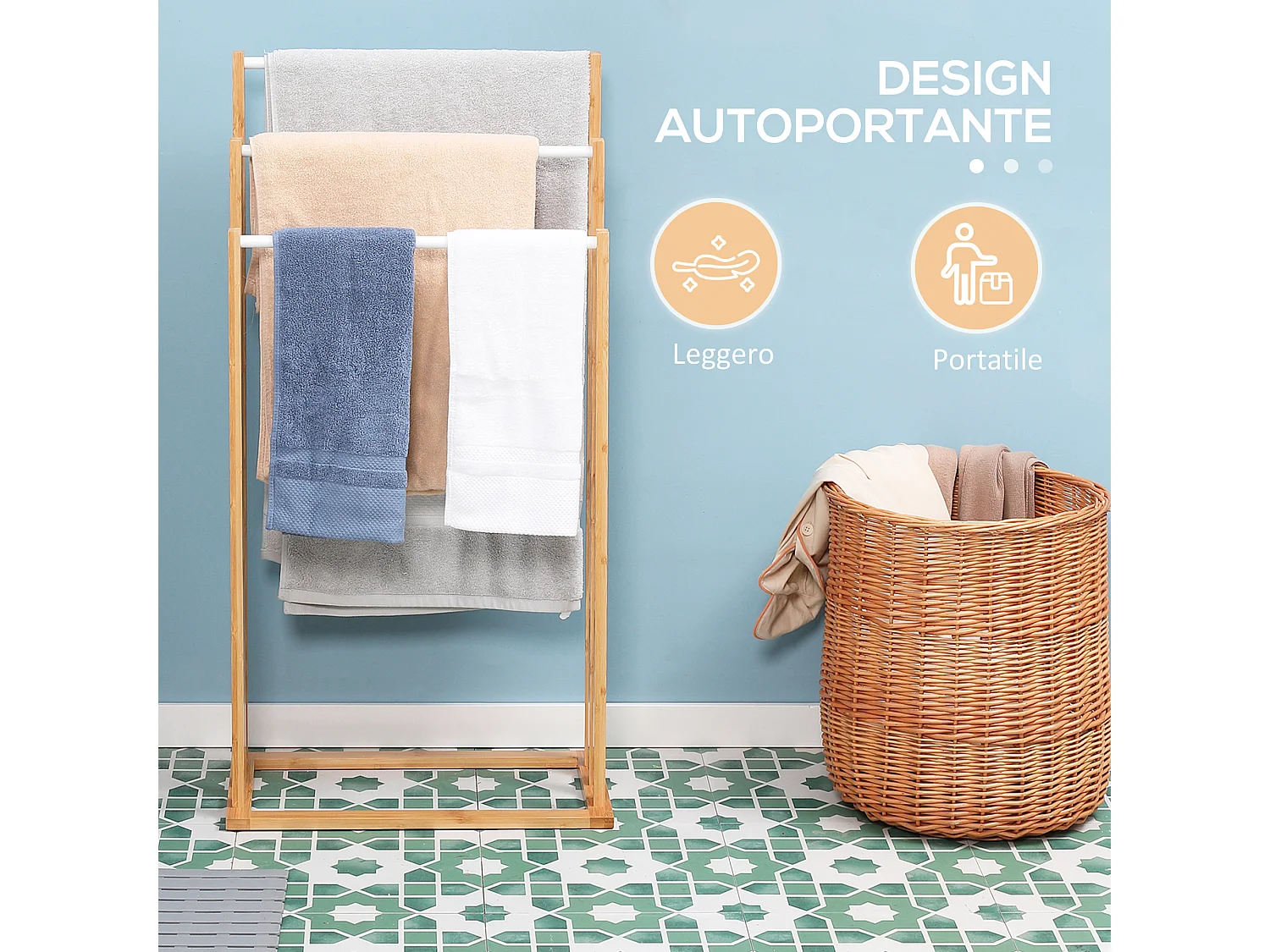 Portasciugamani a 3 sbarre in bambù color legno