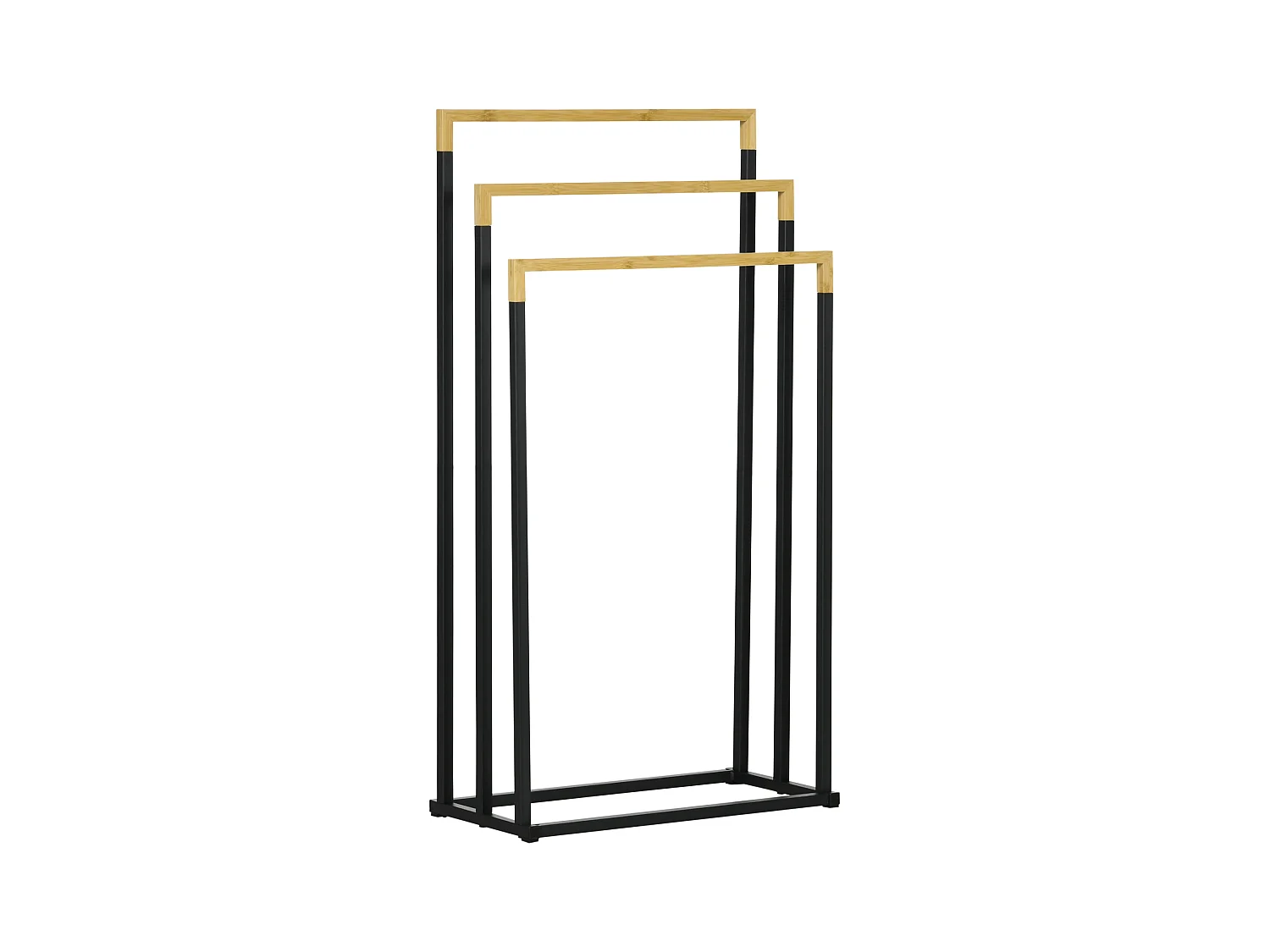 Portasciugamani a 3 sbarre in bambù e acciaio nero e legno