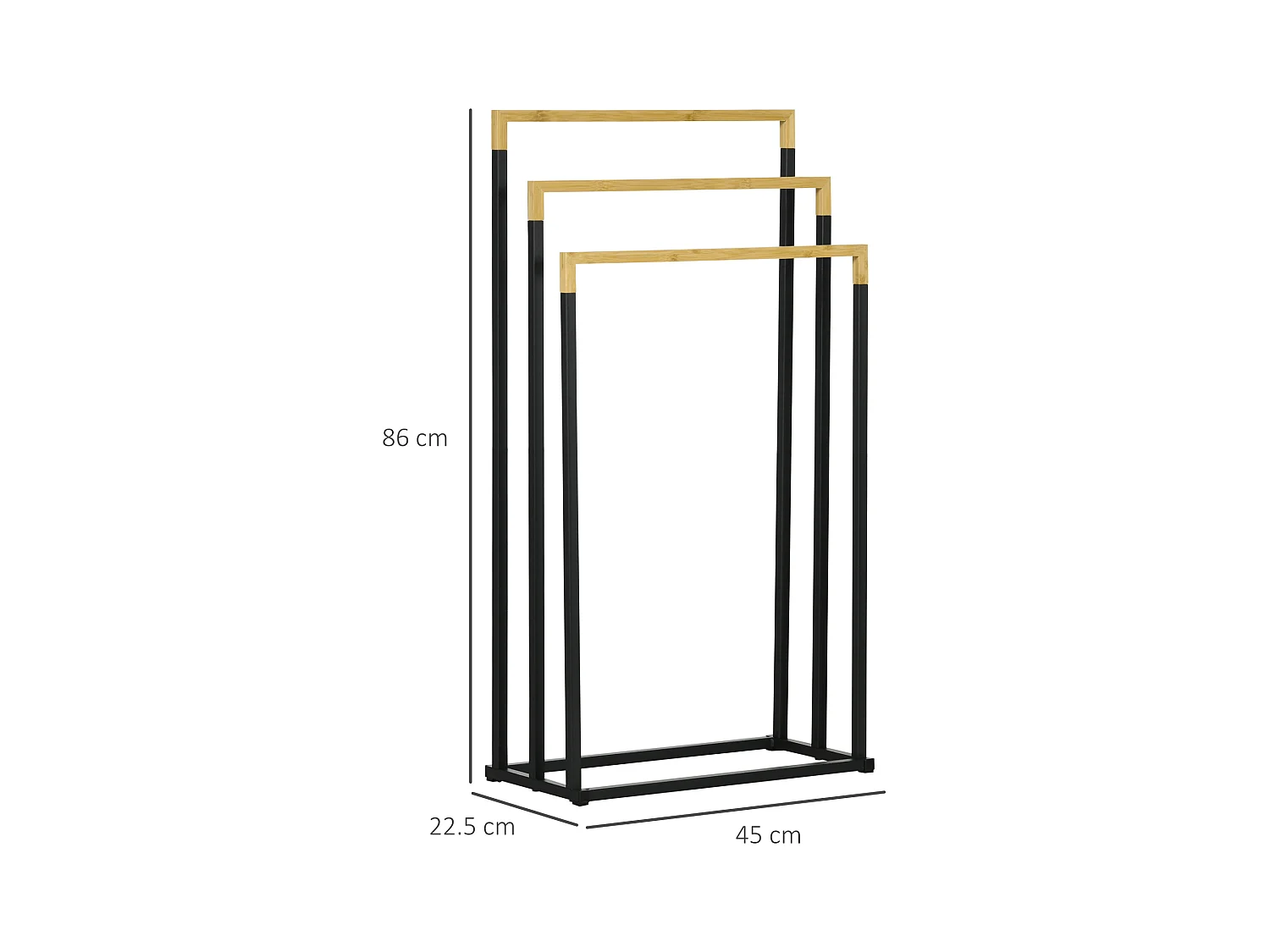 Portasciugamani a 3 sbarre in bambù e acciaio nero e legno