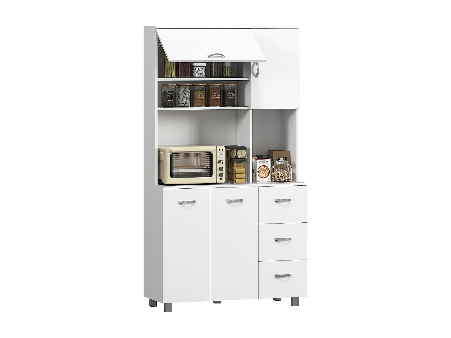 Credenza cucina moderna con cassetti armadietti e ripiani in legno