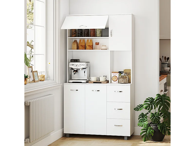 Credenza cucina moderna con cassetti armadietti e ripiani in legno