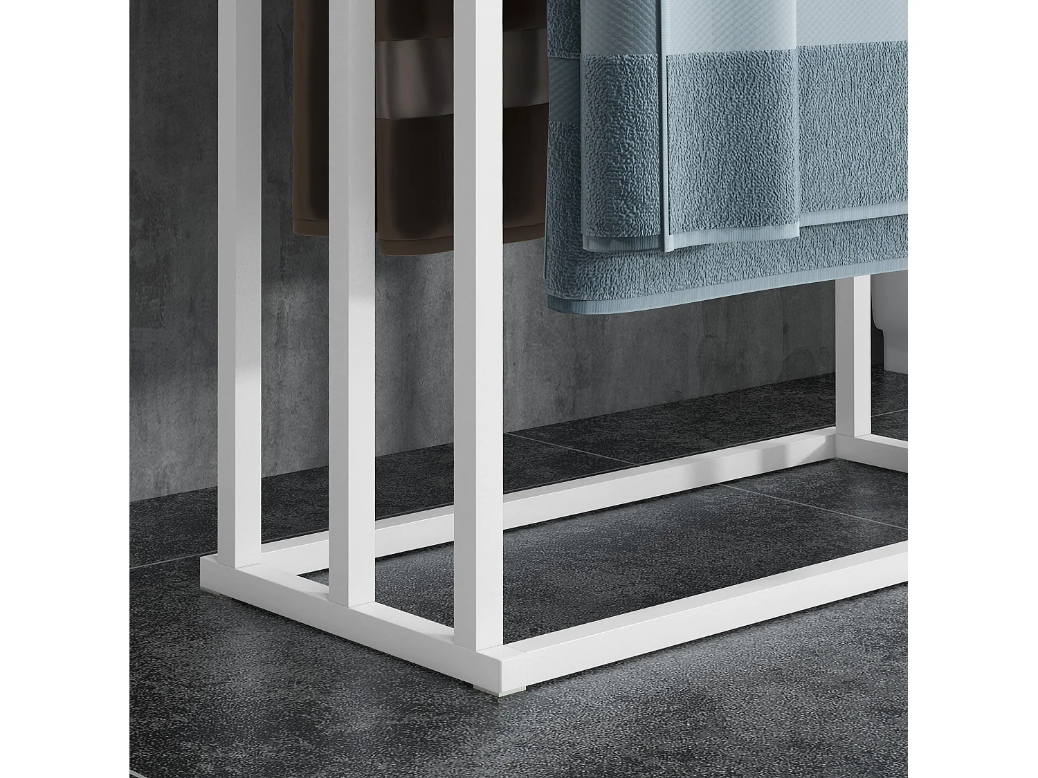 Porta asciugamani a 3 sbarre in bambù e acciaio bianco e color legno